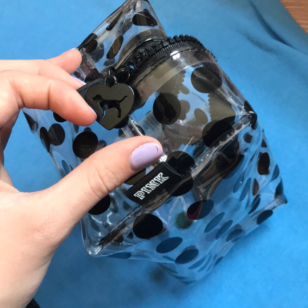 Pink brand toiletries and makeup travel bag